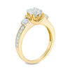 Thumbnail Image 2 of Lab-Created White Sapphire Three Stone Collar Engagement Ring in Sterling Silver with 14K Gold Plate