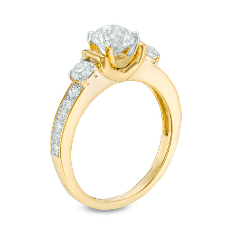 Main Image 2 of Lab-Created White Sapphire Three Stone Collar Engagement Ring in Sterling Silver with 14K Gold Plate