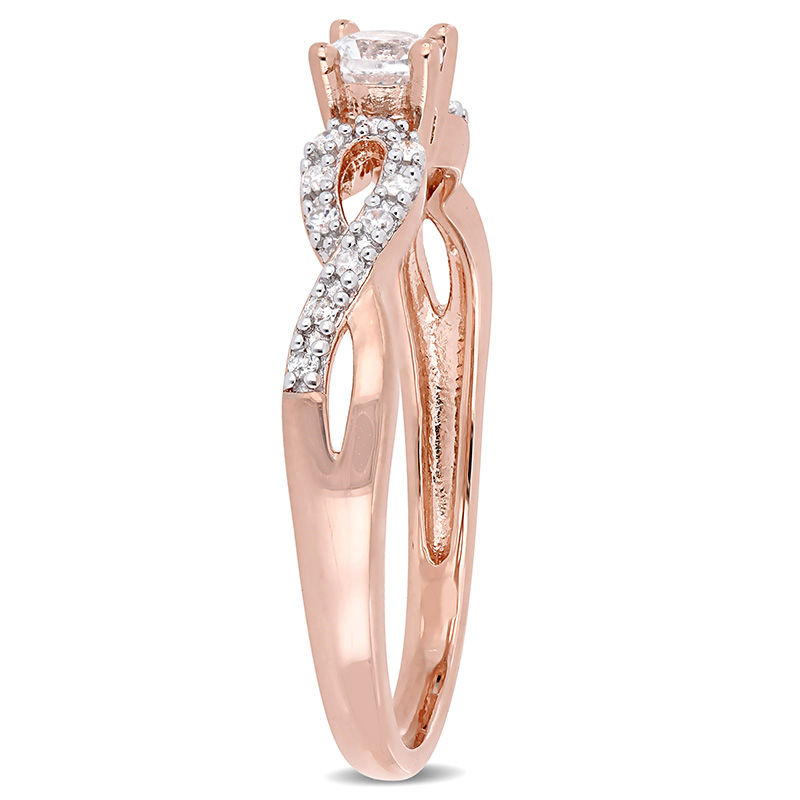 Main Image 2 of Lab-Created White Sapphire and 0.08 CT. T.W. Diamond Infinity Shank Promise Ring in Sterling Silver with Rose Rhodium