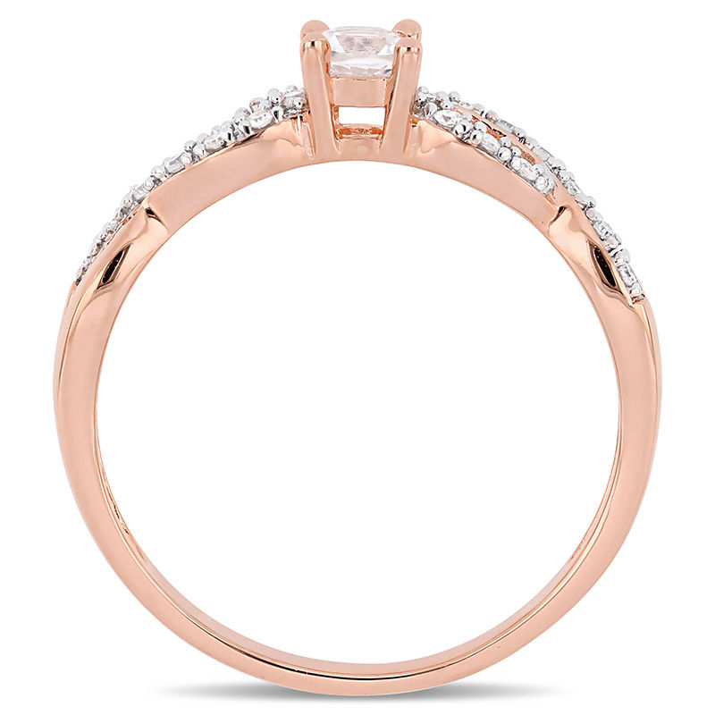 Main Image 3 of Lab-Created White Sapphire and 0.08 CT. T.W. Diamond Infinity Shank Promise Ring in Sterling Silver with Rose Rhodium