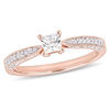Thumbnail Image 1 of Princess-Cut Lab-Created White Sapphire and 0.05 CT. T.W. Diamond Promise Ring in Sterling Silver with Rose Rhodium