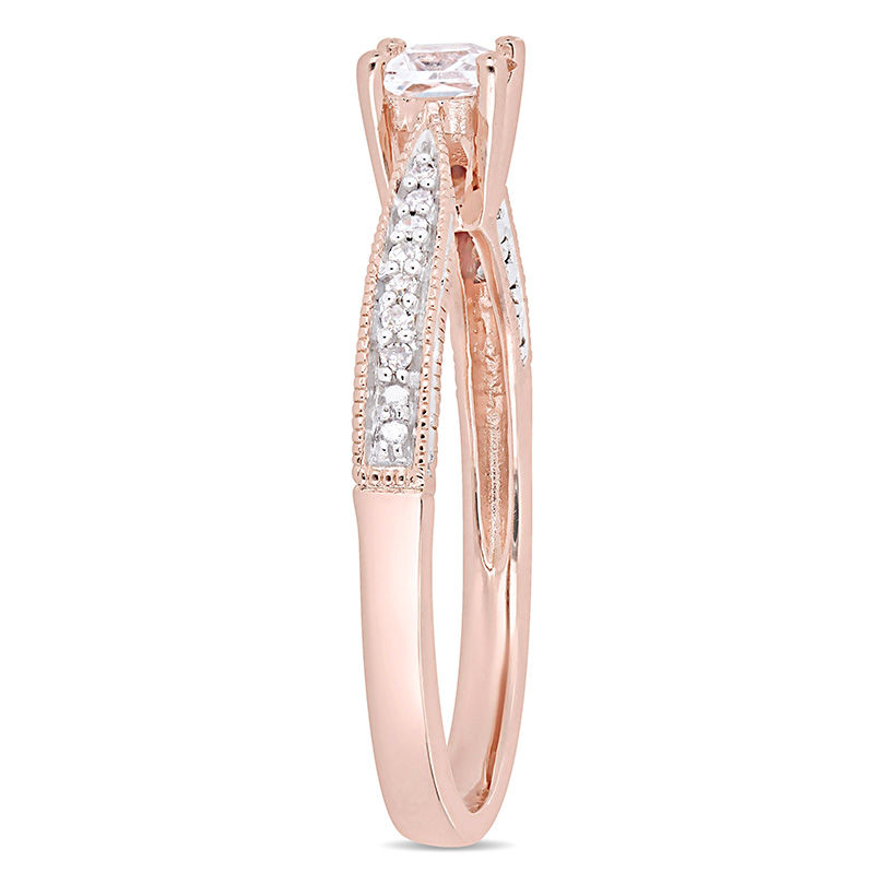 Main Image 2 of Princess-Cut Lab-Created White Sapphire and 0.05 CT. T.W. Diamond Promise Ring in Sterling Silver with Rose Rhodium