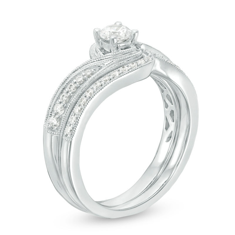 0.50 CT. T.W. Diamond Bypass Vintage-Style Bridal Set in 10K White Gold