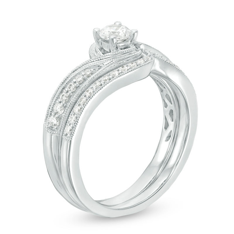 Main Image 2 of 0.50 CT. T.W. Diamond Bypass Vintage-Style Bridal Set in 10K White Gold