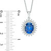 Oval Lab-Created Ceylon and White Sapphire Double Sunburst Frame Pendant in Sterling Silver
