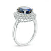 Thumbnail Image 1 of Oval Lab-Created Ceylon and White Sapphire Double Sunburst Frame Ring in Sterling Silver