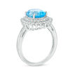 Thumbnail Image 1 of Oval Swiss Blue Topaz and Lab-Created White Sapphire Sunburst Frame Ring in Sterling Silver