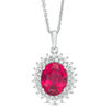 Oval Lab-Created Ruby and White Sapphire Sunburst Frame Pendant in Sterling Silver