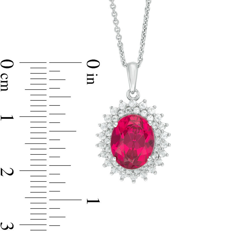 Main Image 2 of Oval Lab-Created Ruby and White Sapphire Sunburst Frame Pendant in Sterling Silver