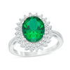 Thumbnail Image 0 of Oval Green Quartz Doublet and Lab-Created White Sapphire Sunburst Frame Ring in Sterling Silver