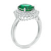 Thumbnail Image 1 of Oval Green Quartz Doublet and Lab-Created White Sapphire Sunburst Frame Ring in Sterling Silver