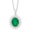 Thumbnail Image 0 of Oval Green Quartz Doublet and Lab-Created White Sapphire Sunburst Frame Pendant in Sterling Silver