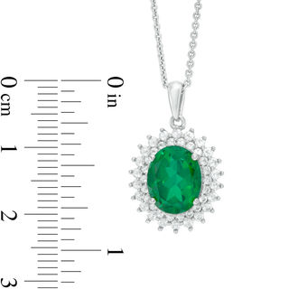 Oval Green Quartz Doublet and Lab-Created White Sapphire Sunburst Frame Pendant in Sterling Silver