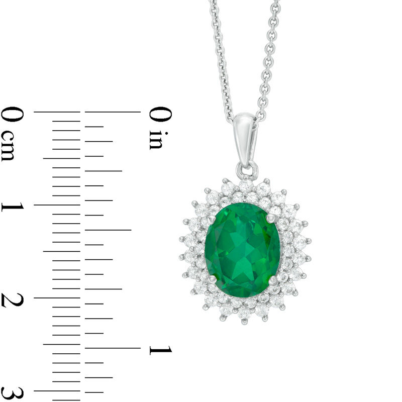 Oval Green Quartz Doublet and Lab-Created White Sapphire Sunburst Frame Pendant in Sterling Silver