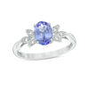 Thumbnail Image 0 of Oval Tanzanite and 0.09 CT. T.W. Diamond Leaf Ring in 10K White Gold