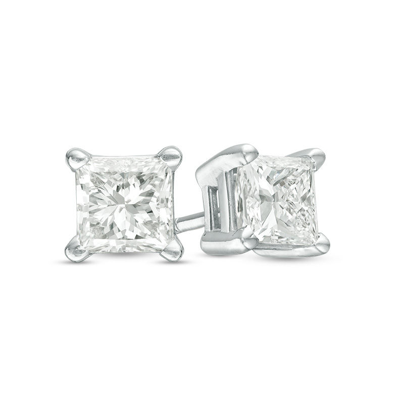 0.50 CT. T.W. Certified Princess-Cut Diamond Solitaire Stud Earrings in 14K White Gold (J/I3)|Peoples Jewellers