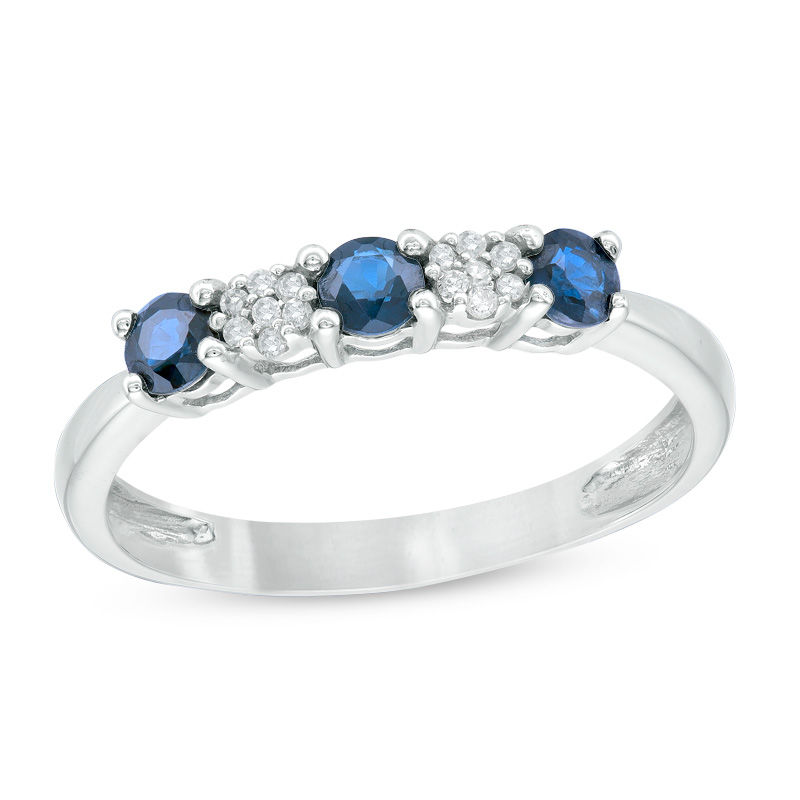 Blue Sapphire and 0.04 CT. T.W. Composite Diamond Five Stone Ring in ...