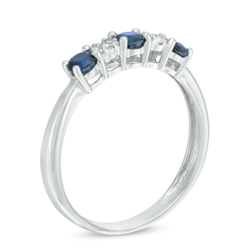 Blue Sapphire and 0.04 CT. T.W. Composite Diamond Five Stone Ring in 10K White Gold