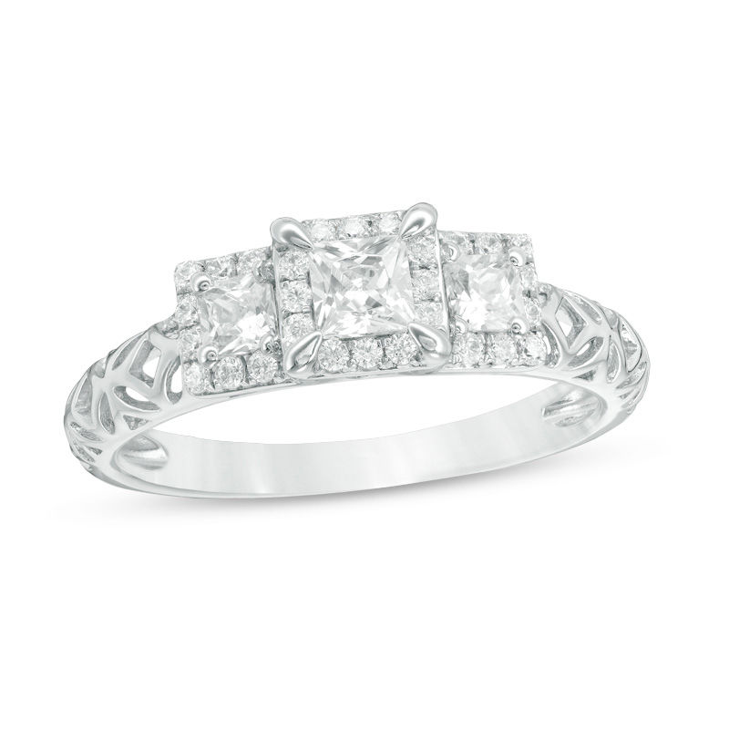 0.60 CT. T.W. Princess-Cut Diamond Past Present Future® Frame Engagement Ring in 10K White Gold