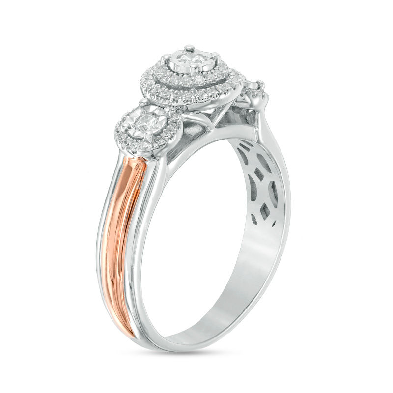 Main Image 3 of 0.29 CT. T.W. Diamond Past Present Future® Frame Engagement Ring in 10K Two-Tone Gold - Size 7