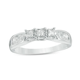 0.45 CT. T.W. Princess-Cut Diamond Three Stone Wedding Band in 10K White Gold - Size 7