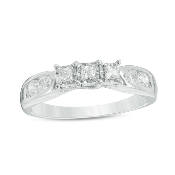 0.45 CT. T.W. Princess-Cut Diamond Three Stone Wedding Band in 10K White Gold - Size 7