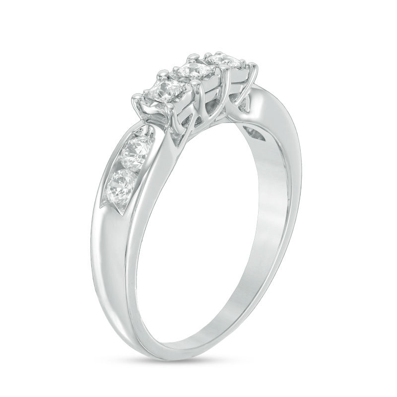 0.45 CT. T.W. Princess-Cut Diamond Three Stone Wedding Band in 10K White Gold - Size 7