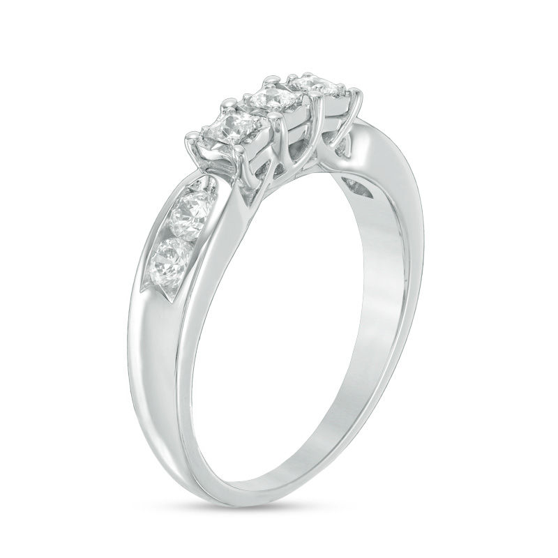 Main Image 2 of 0.45 CT. T.W. Princess-Cut Diamond Three Stone Wedding Band in 10K White Gold - Size 7
