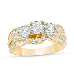 1.23 CT. T.W. Diamond Past Present Future® Bypass Engagement Ring in 14K Gold - Size 7