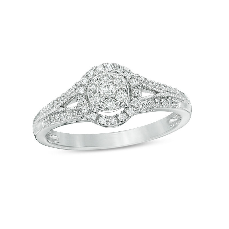 0.23 CT. T.W. Composite Diamond Frame Vintage-Style Engagement Ring in 10K White Gold