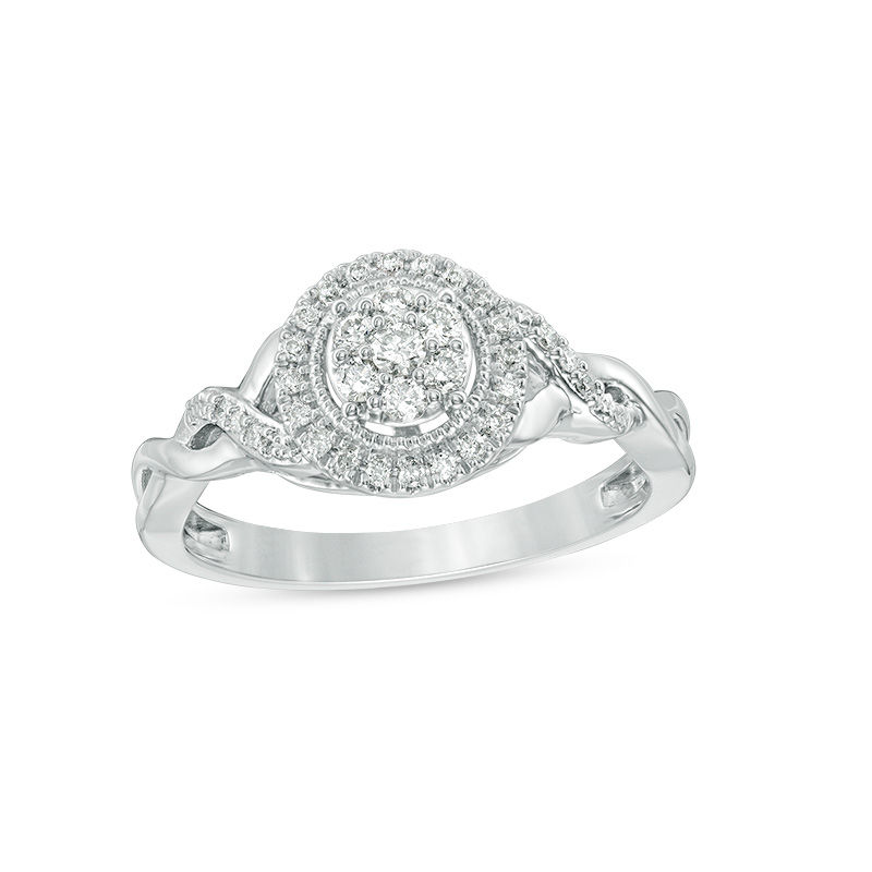 0.23 CT. T.W. Composite Diamond Frame Twist Vintage-Style Engagement Ring in 10K White Gold