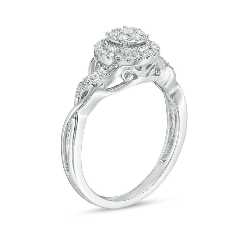 Main Image 2 of 0.23 CT. T.W. Composite Diamond Frame Twist Vintage-Style Engagement Ring in 10K White Gold