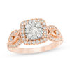 Thumbnail Image 0 of 0.75 CT. T.W. Composite Diamond Cushion Frame Twist Engagement Ring in 10K Rose Gold