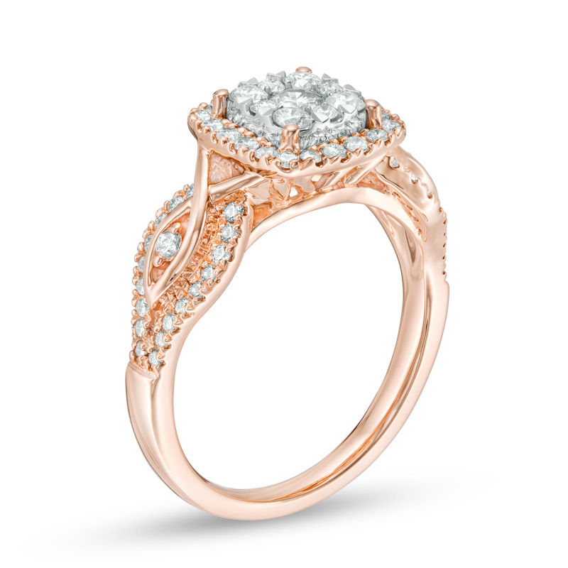 0.75 CT. T.W. Composite Diamond Cushion Frame Twist Engagement Ring in 10K Rose Gold
