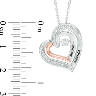 Unstoppable Love™ Couple's Diamond Accent Tilted Heart Pendant in Sterling Silver and 10K Rose Gold (2 Lines)