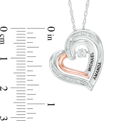 Unstoppable Love™ Couple's Diamond Accent Tilted Heart Pendant in Sterling Silver and 10K Rose Gold (2 Lines)