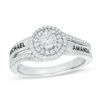 Thumbnail Image 1 of Couple's 1/4 CT. T.W. Diamond Double Swirl Frame Split Shank Promise Ring in Sterling Silver (2 Names)
