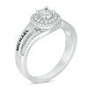 Thumbnail Image 1 of Couple's 1/4 CT. T.W. Diamond Double Swirl Frame Split Shank Promise Ring in Sterling Silver (2 Names)
