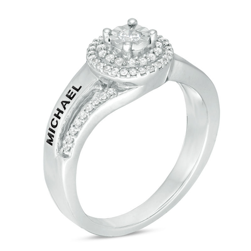 Main Image 2 of Couple's 1/4 CT. T.W. Diamond Double Swirl Frame Split Shank Promise Ring in Sterling Silver (2 Names)