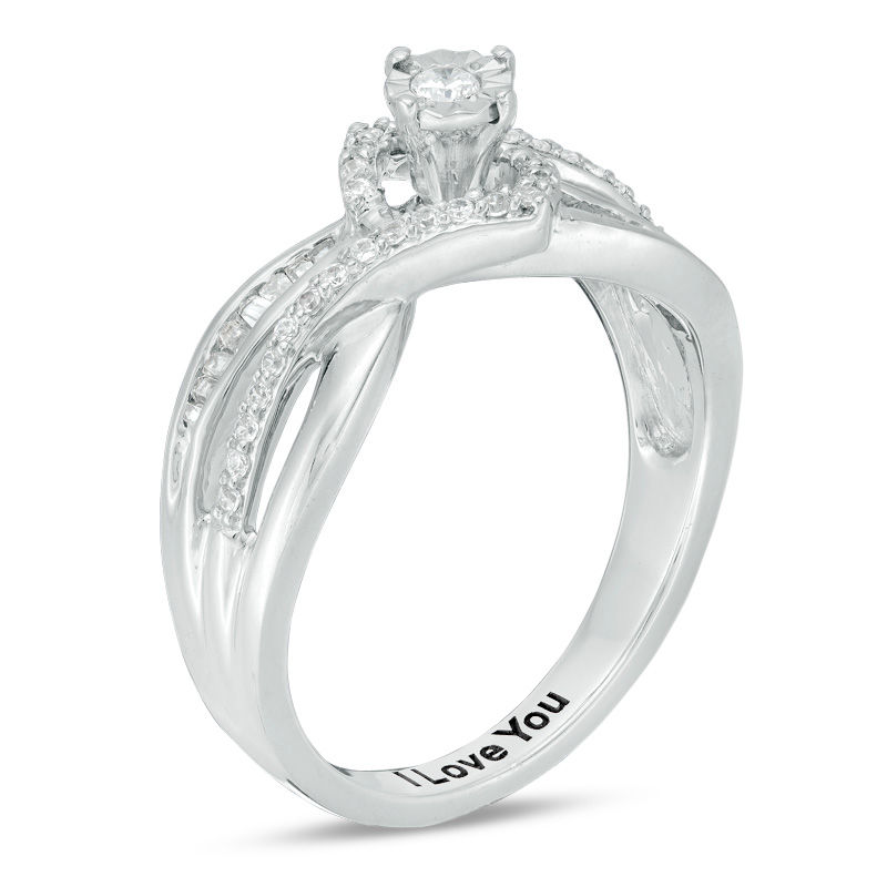 Main Image 2 of 1/4 CT. T.W. Diamond Bypass Crossover Promise Ring in 10K White or Yellow Gold (1 Line)