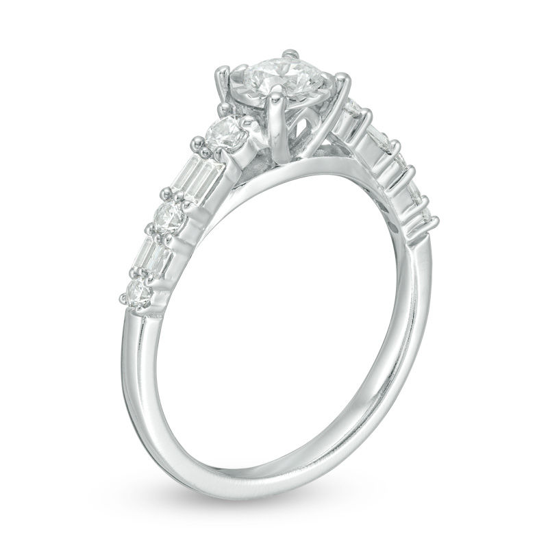 Main Image 2 of 0.75 CT. T.W. Diamond Alternating Shank Engagement Ring in 14K White Gold