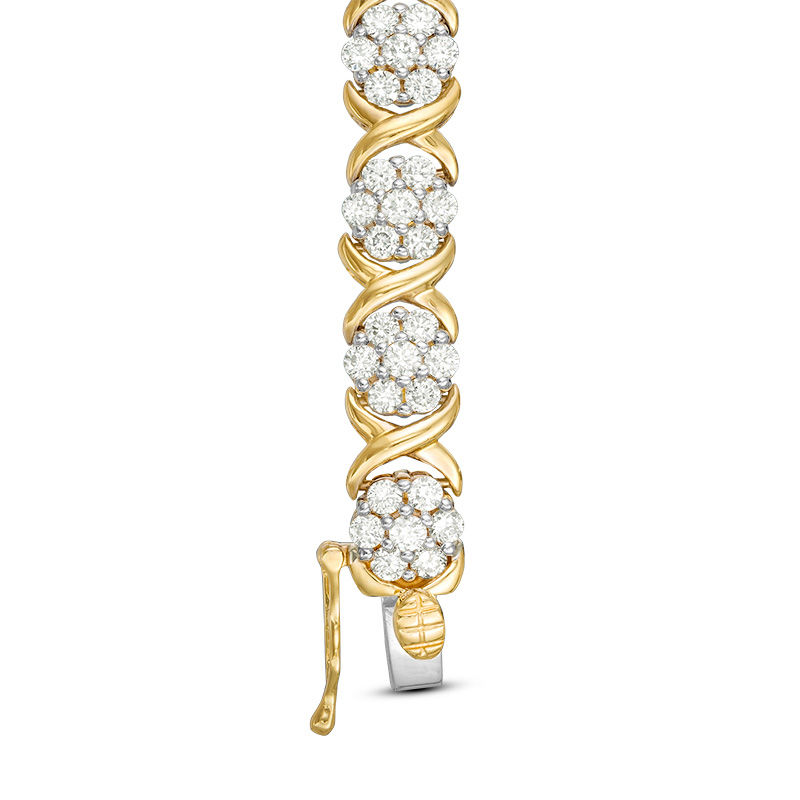 Main Image 2 of 3.95 CT. T.W. Composite Diamond Flower "X" Alternating Bracelet in 10K Gold