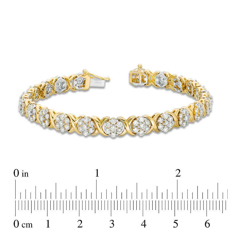 Main Image 3 of 3.95 CT. T.W. Composite Diamond Flower "X" Alternating Bracelet in 10K Gold