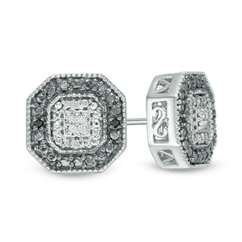 0.04 CT. T.W. Enhanced Black and White Diamond Octagon Frame Stud Earrings in Sterling Silver