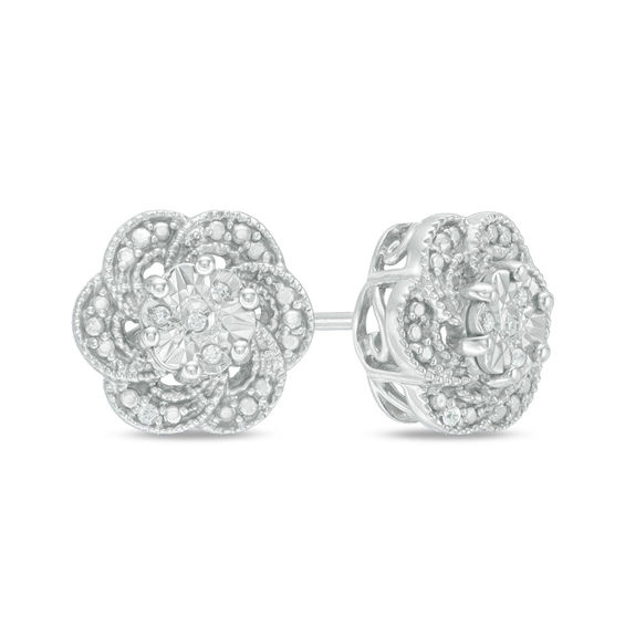 Diamond Accent Flower Stud Earrings in Sterling Silver