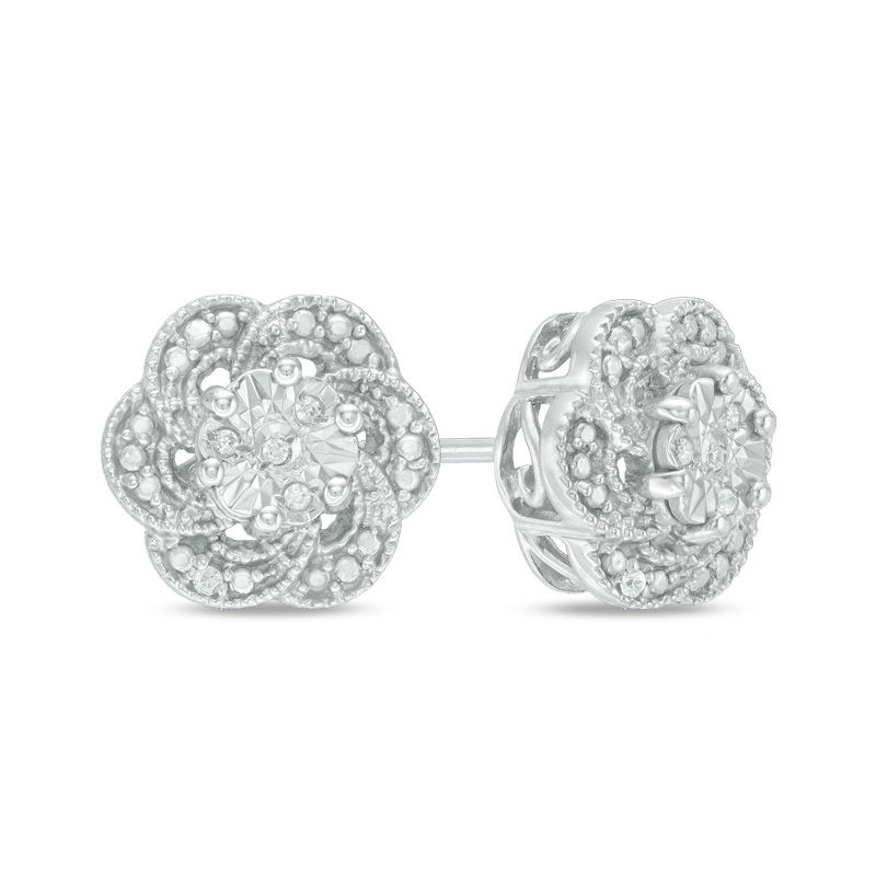 Diamond Accent Flower Stud Earrings in Sterling Silver|Peoples Jewellers