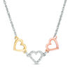 Diamond Accent Triple Heart Necklace in Sterling Silver with 14K Two-Tone Gold Plate - 17"