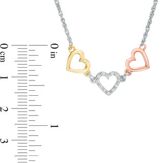Diamond Accent Triple Heart Necklace in Sterling Silver with 14K Two-Tone Gold Plate - 17"