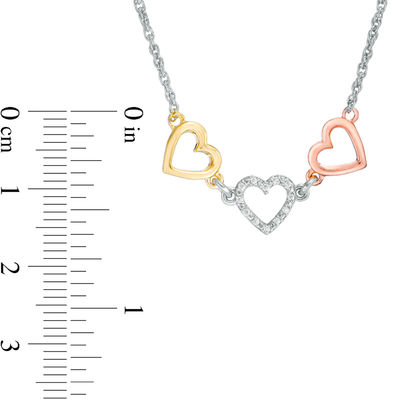 Diamond Accent Triple Heart Necklace in Sterling Silver with 14K Two-Tone Gold Plate - 17"