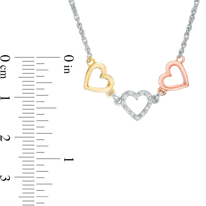Diamond Accent Triple Heart Necklace in Sterling Silver with 14K Two-Tone  Gold Plate - 17